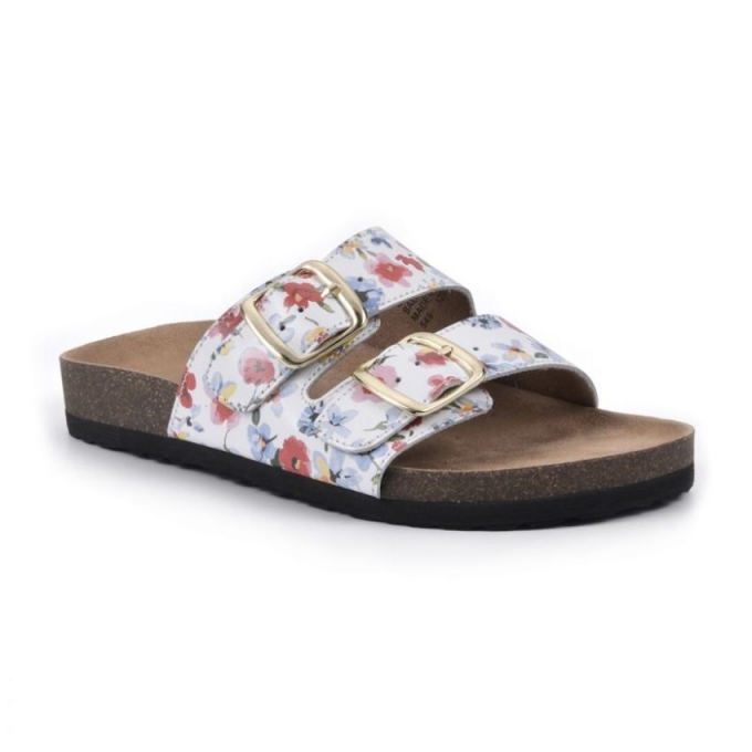 White Mountain Helga Footbeds Sandal-White Floral Print