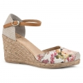 White Mountain Mamba Wedge-White Floral Print