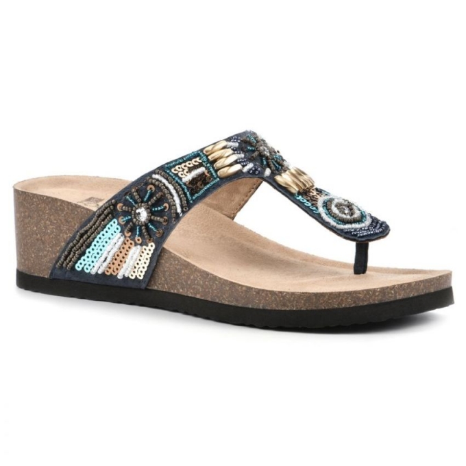 White Mountain Brilliant Leather Footbeds Sandal-Navy