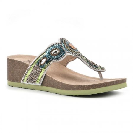 White Mountain Blast Leather Footbeds Sandal-Green
