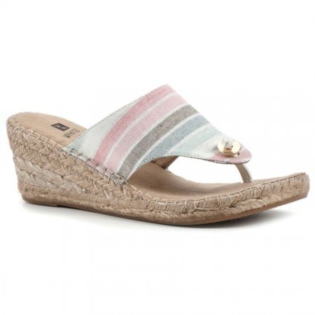 White Mountain Beachball Wedge Sandal-Sage Multi Stripe Fabric