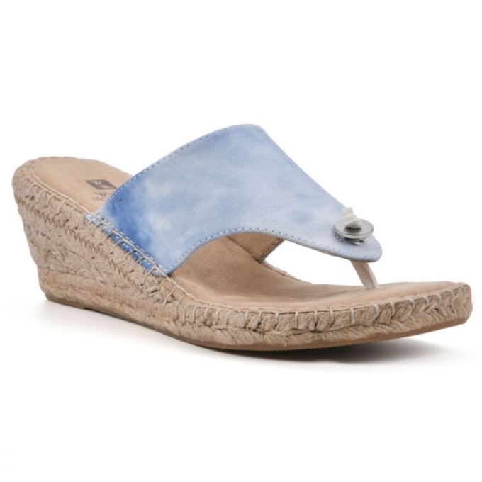 White Mountain Beachball Wedge Sandal-Blue Tie-Dye Fabric