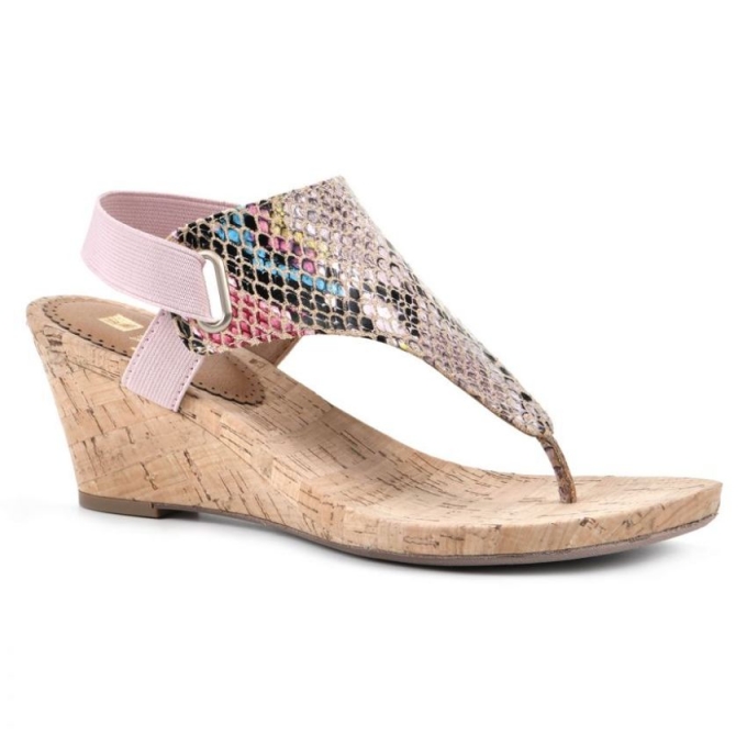 White Mountain All Good Wedge Sandal-Blush Snake Multi Faux Leather