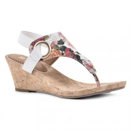 White Mountain Aida Wedge Sandal-White Floral Print