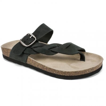 White Mountain Crawford Leather Footbeds Sandal-Black