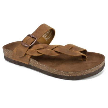 White Mountain Crawford Leather Footbeds Sandal-Whiskey