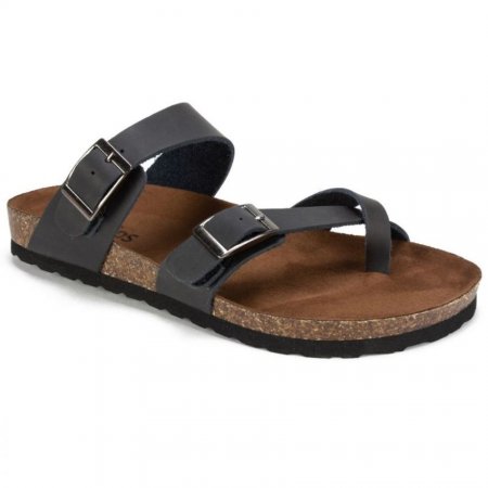 White Mountain Gracie Leather Footbeds Sandal-Black Leather