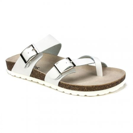 White Mountain Gracie Leather Footbeds Sandal-White Leather With White Sole