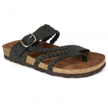 White Mountain Hayleigh Leather Footbeds Sandal-Black Suede