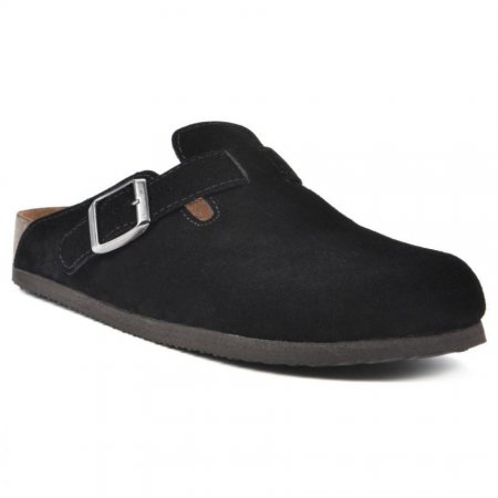 White Mountain Bari Leather Footbeds Clog-Black Suede
