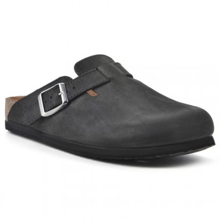 White Mountain Bari Leather Footbeds Clog-Black Leather