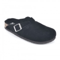 White Mountain Bari Leather Footbeds Clog-Black Suede With Faux Shearling Lining