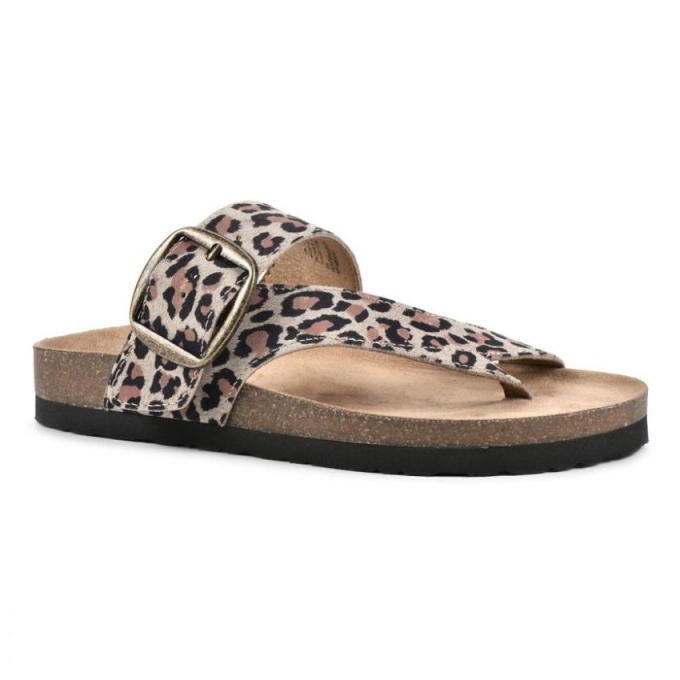 White Mountain Harley Leather Footbeds Sandal-Natural Leopard