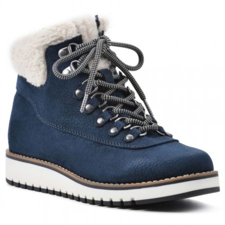 White Mountain Cozy Bootie-Navy Pebble Grain Fabric