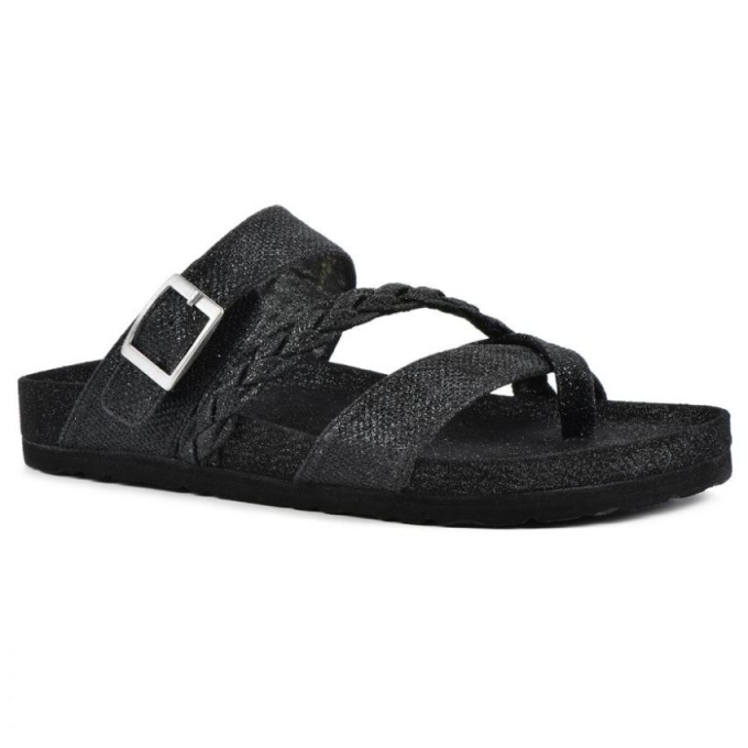 White Mountain Hazy Footbeds Sandal-Black Glitter