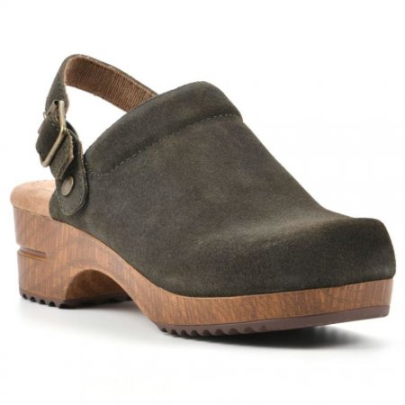 White Mountain Being Leather Clog-Olive Suede
