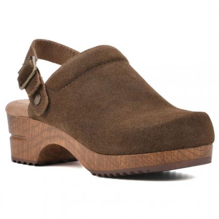 White Mountain Being Leather Clog-Brown Suede