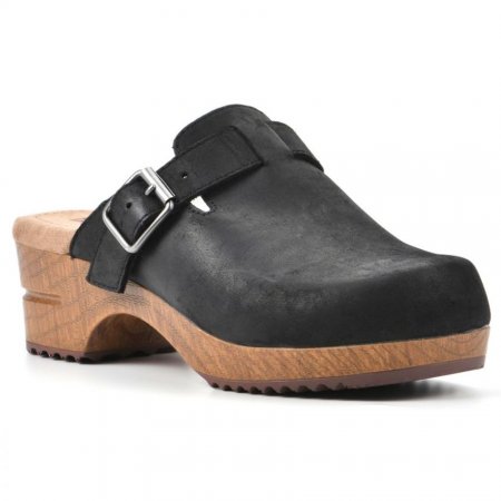 White Mountain Behold Leather Clog-Black Nubuck Leather