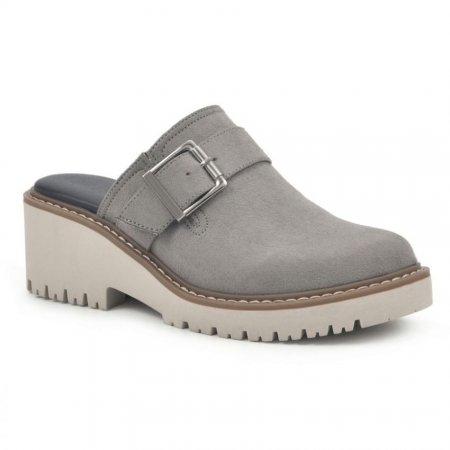 White Mountain Daring Wide Mule-Light Grey Faux Suede