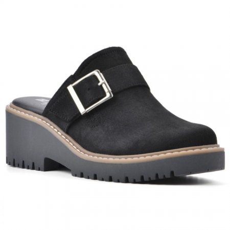 White Mountain Daring Wide Mule-Black Faux Suede