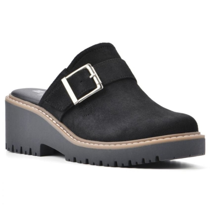 White Mountain Daring Wide Mule-Black Faux Suede