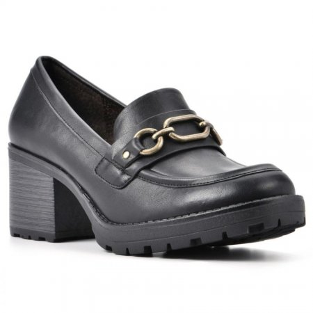 White Mountain Booster Heeled Loafer-Black Faux Leather