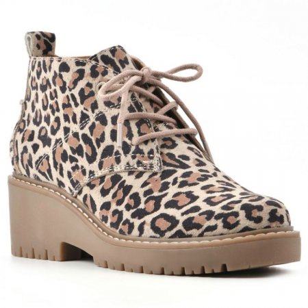 White Mountain Danny Suede Wide Bootie-Natural Leopard Suede