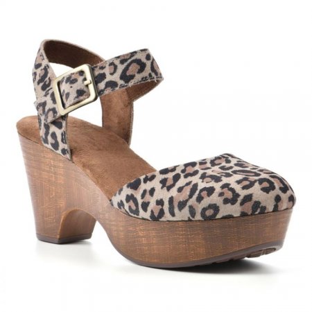 White Mountain Casey Heeled Clog-Natural Leopard Suede
