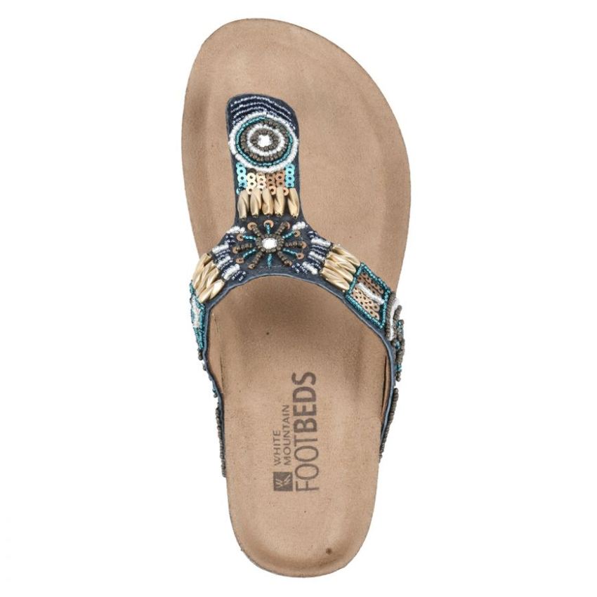 White Mountain Brilliant Leather Footbeds Sandal-Navy