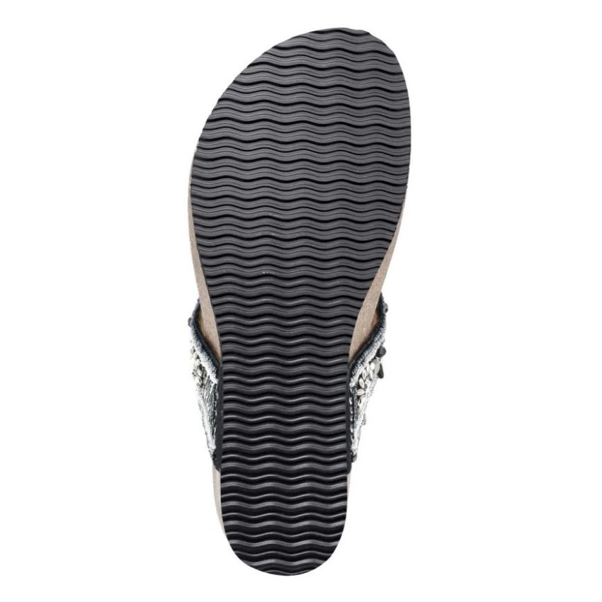 White Mountain Bountiful Footbeds Leather Sandal-Black