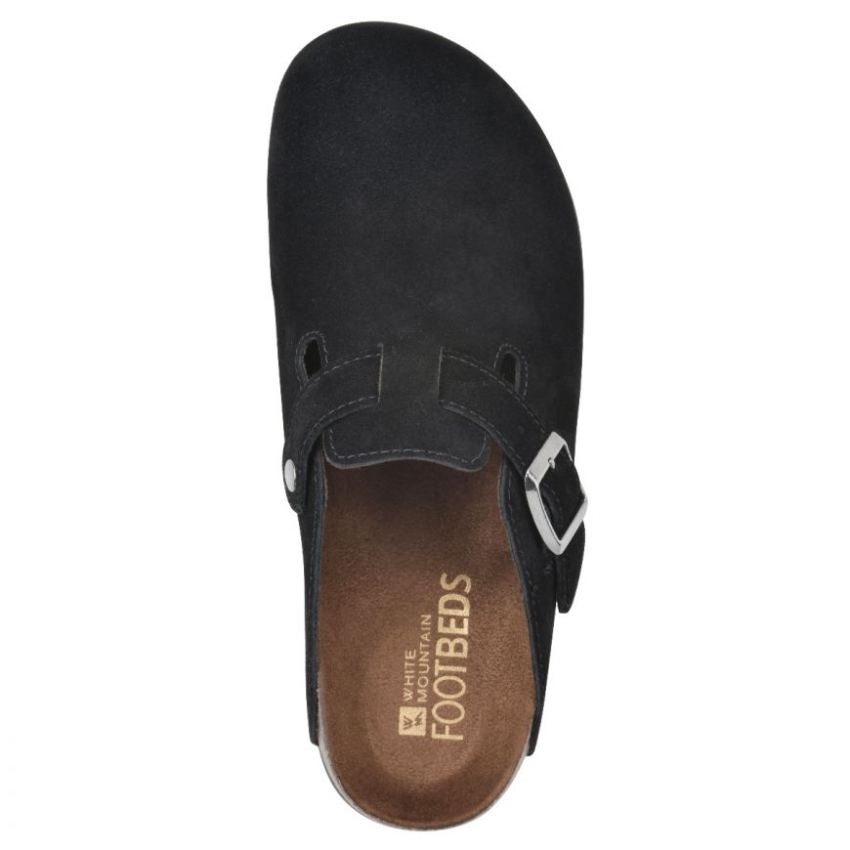 White Mountain Bari Leather Footbeds Clog-Black Suede