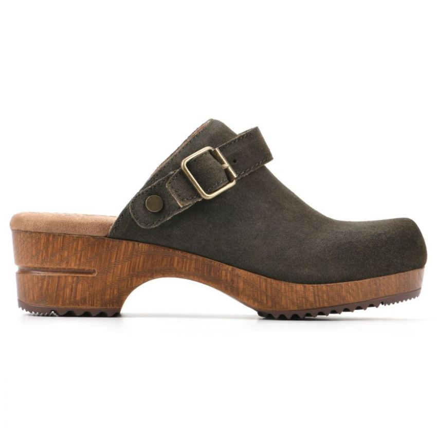 White Mountain Being Leather Clog-Olive Suede