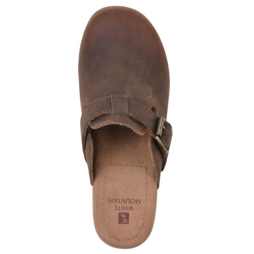 White Mountain Behold Leather Clog-Brown Leather